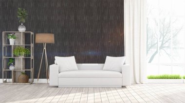 Modern parlak iç. 3D render