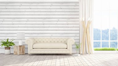 Modern parlak iç. 3D render