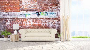 Modern parlak iç. 3D render