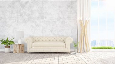 Modern parlak iç. 3D render