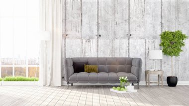 Modern parlak iç. 3D render