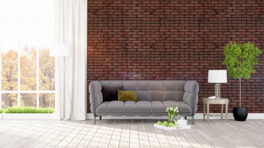 Modern parlak iç. 3D render