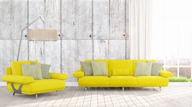 Modern parlak iç. 3D render