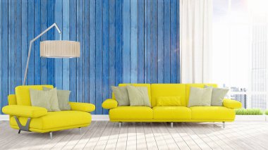 Modern parlak iç. 3D render