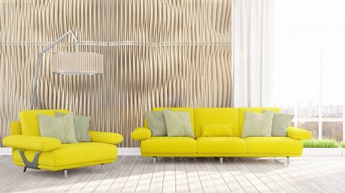 Modern parlak iç. 3D render