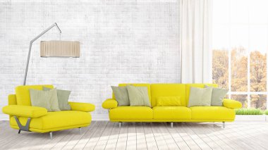 Modern parlak iç. 3D render