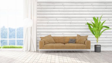 Modern parlak iç. 3D render