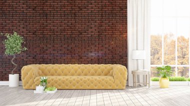 Modern parlak iç. 3D render