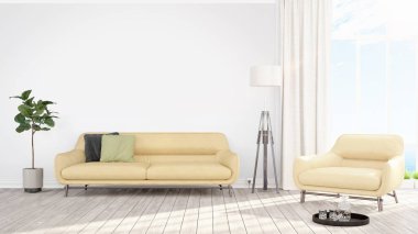 Modern parlak iç. 3D render