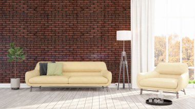 Modern parlak iç. 3D render