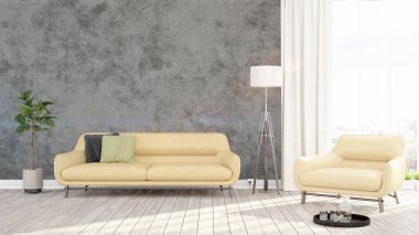 Modern parlak iç. 3D render