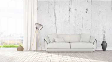 Modern parlak iç. 3D render