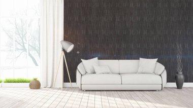 Modern parlak iç. 3D render