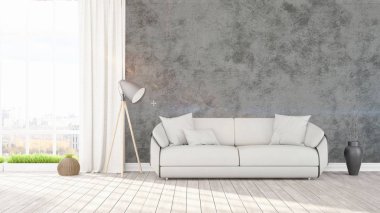 Modern parlak iç. 3D render