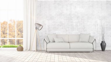 Modern parlak iç. 3D render