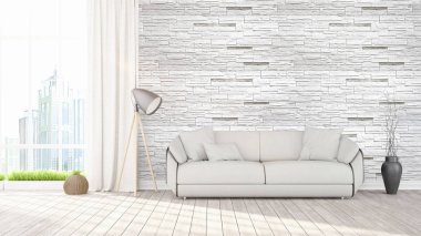 Modern parlak iç. 3D render