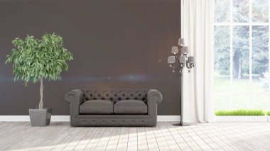 Modern parlak iç. 3D render