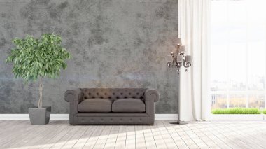 Modern parlak iç. 3D render