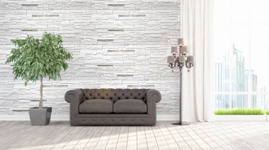 Modern parlak iç. 3D render