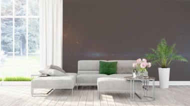 Modern parlak iç. 3D render