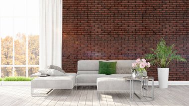 Modern parlak iç. 3D render