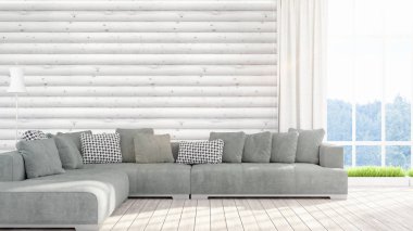 Modern parlak iç. 3D render