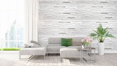 Modern parlak iç. 3D render