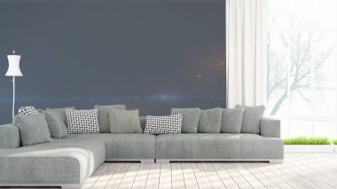 Modern parlak iç. 3D render