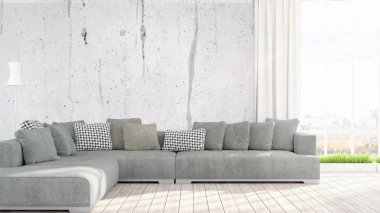 Modern parlak iç. 3D render
