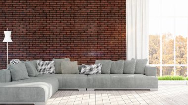 Modern parlak iç. 3D render