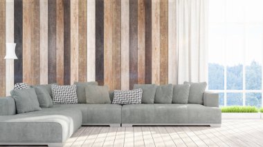 Modern parlak iç. 3D render