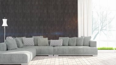 Modern parlak iç. 3D render