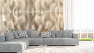 Modern parlak iç. 3D render