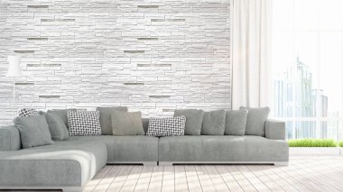 Modern parlak iç. 3D render