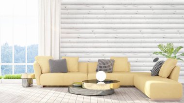 Modern parlak iç. 3D render