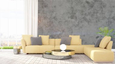 Modern parlak iç. 3D render