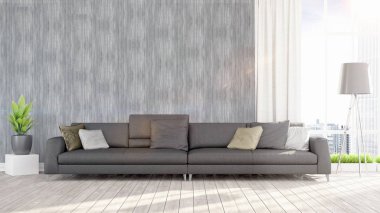 Modern parlak iç. 3D render