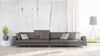 Modern parlak iç. 3D render