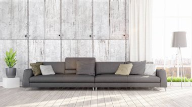 Modern parlak iç. 3D render