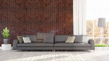 Modern parlak iç. 3D render