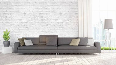 Modern parlak iç. 3D render