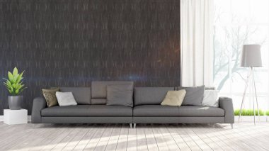 Modern parlak iç. 3D render