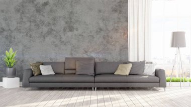 Modern parlak iç. 3D render