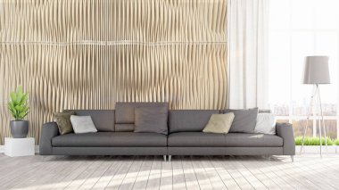 Modern parlak iç. 3D render