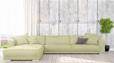 Modern parlak iç. 3D render