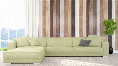 Modern parlak iç. 3D render