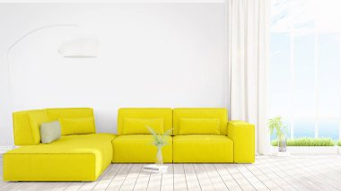 Modern parlak iç. 3D render