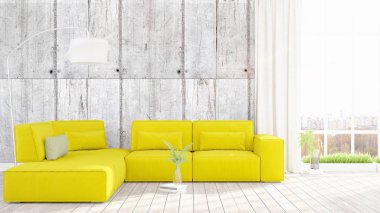 Modern parlak iç. 3D render