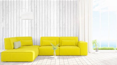 Modern parlak iç. 3D render