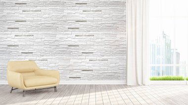 Modern parlak iç. 3D render